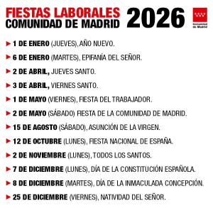 Calendario festivos 2026 Comunidad de Madrid